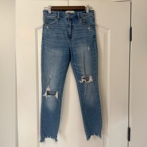 Abercrombie & Fitch High Rise Super Skinny Ankle Distressed Jeans